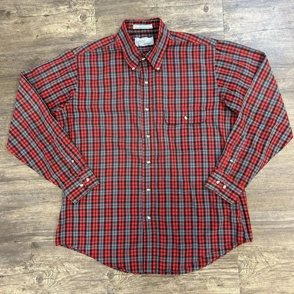Vintage Levis Colorgraphs Button‎ Down Shirt Men Size Large Plaid 80's (73)